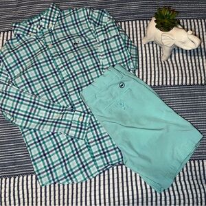 Vineyard Vines Kids Plaid Shirt and Shorts Set - Green and Blue